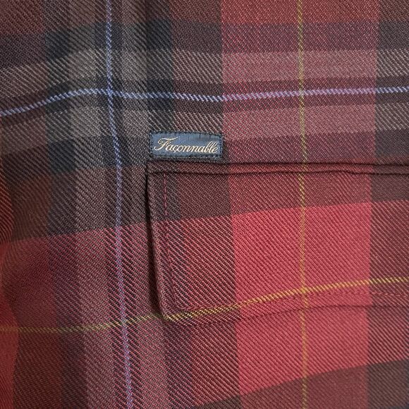 Faconnable Mens Wool Plaid Car Coat Size L Red - Picture 4 of 6